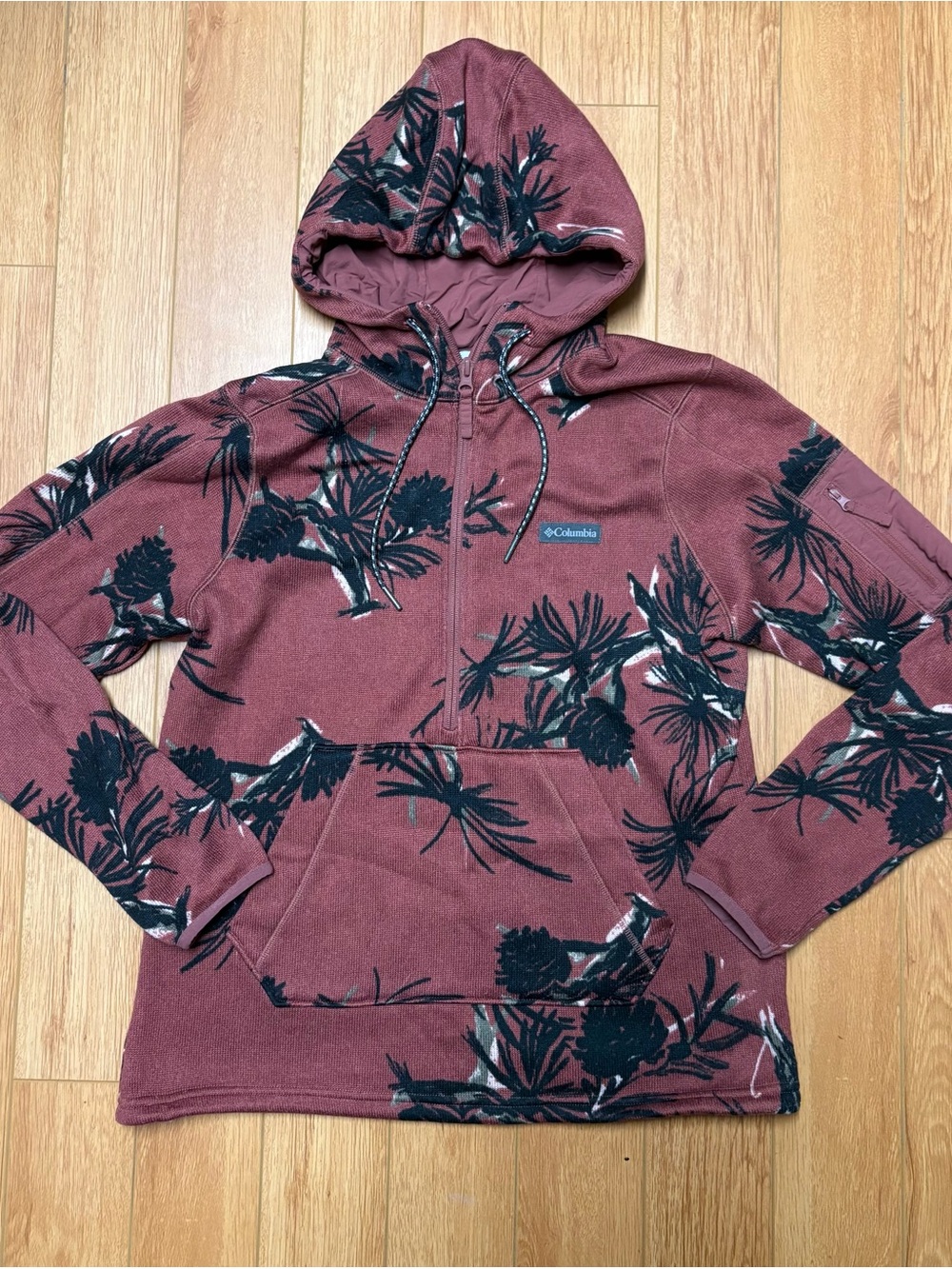Columbia Women's Maroon Hooded Fleece with Black Floral Print
